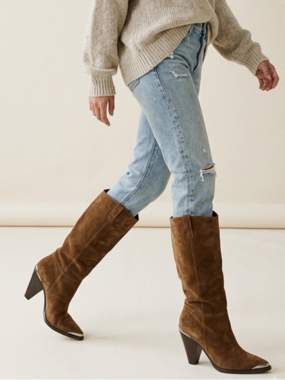 EUC Free People Boots Women’s Suede Brown Heeled Pull-On Side Stitch Metal Toe 7